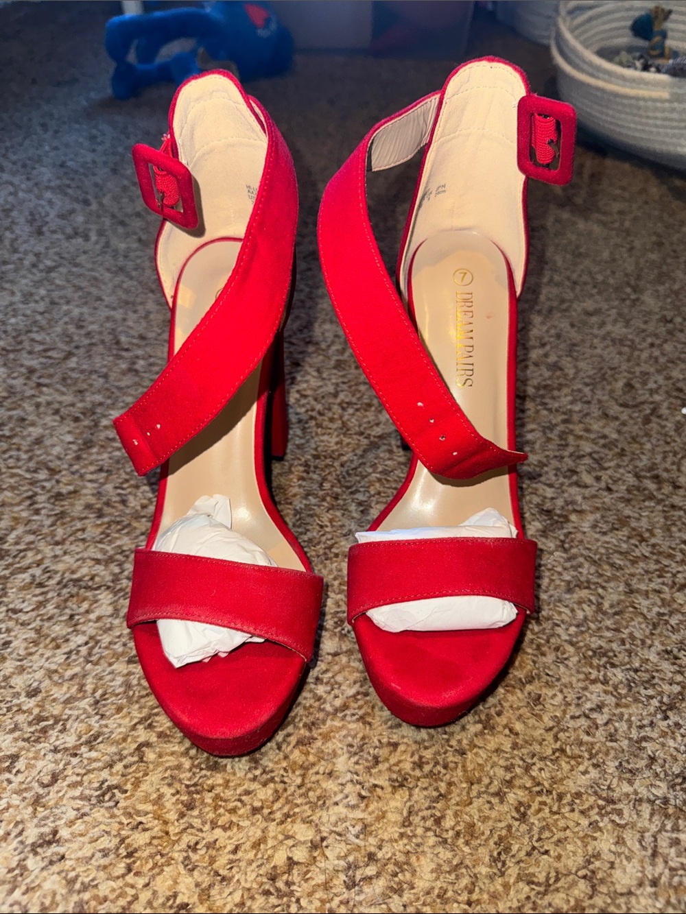 Dream Pairs Bright Red Crisscross Ankle Strap Heels